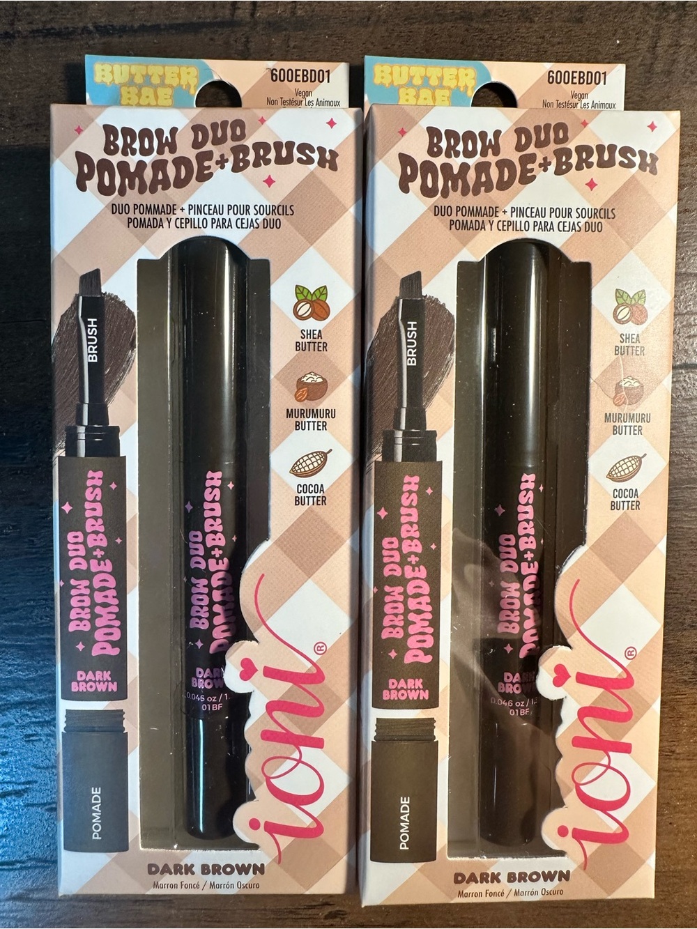 IONI Butter Bae Brow Duo Pomade + Brush Dark Brown Long Wear Brow 2Pk BNIB
